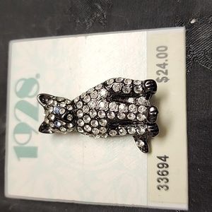 Black 1928 Cat Pin with Rhinestones